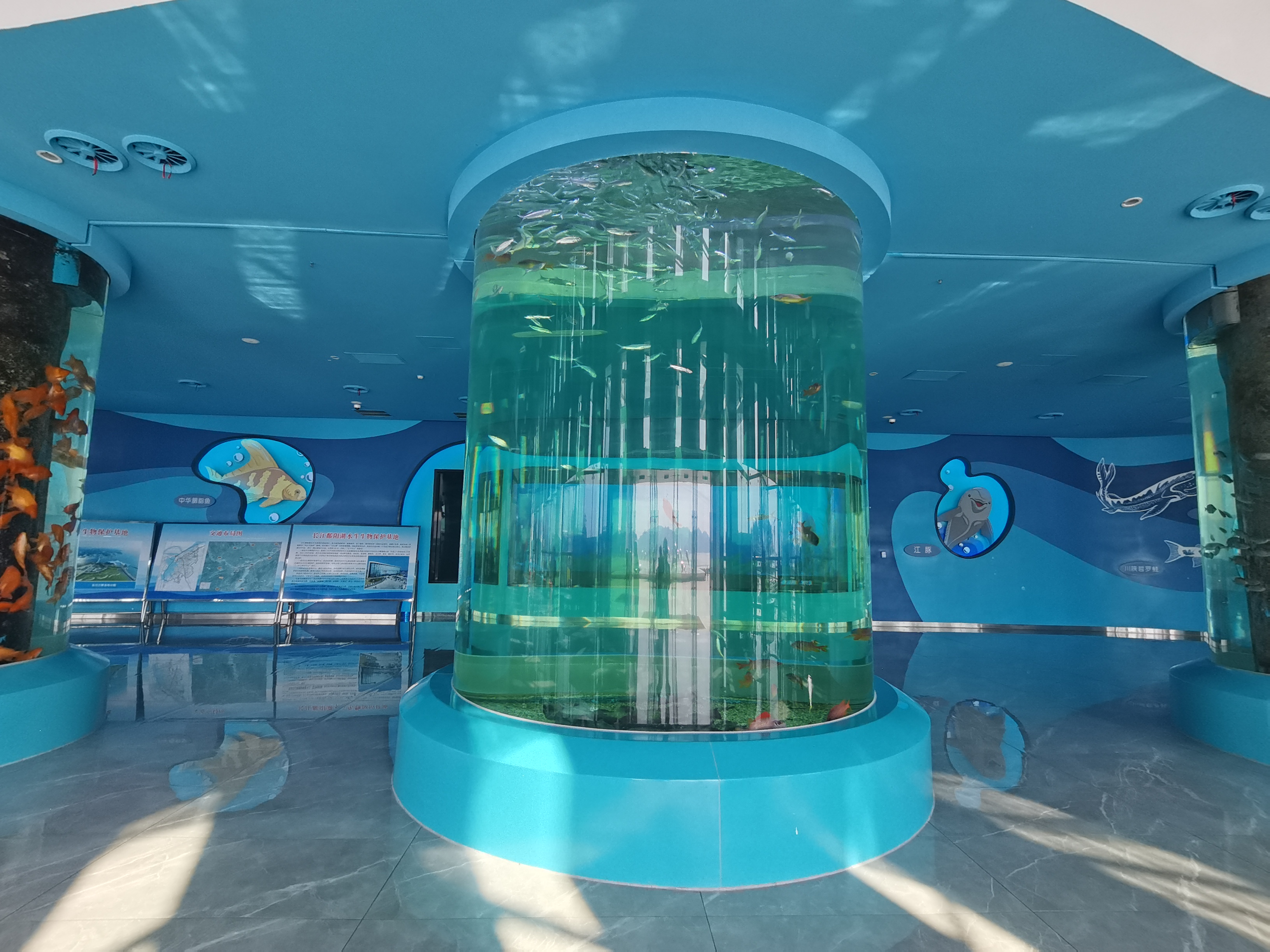 Acrylic cylindrical aquarium - installation