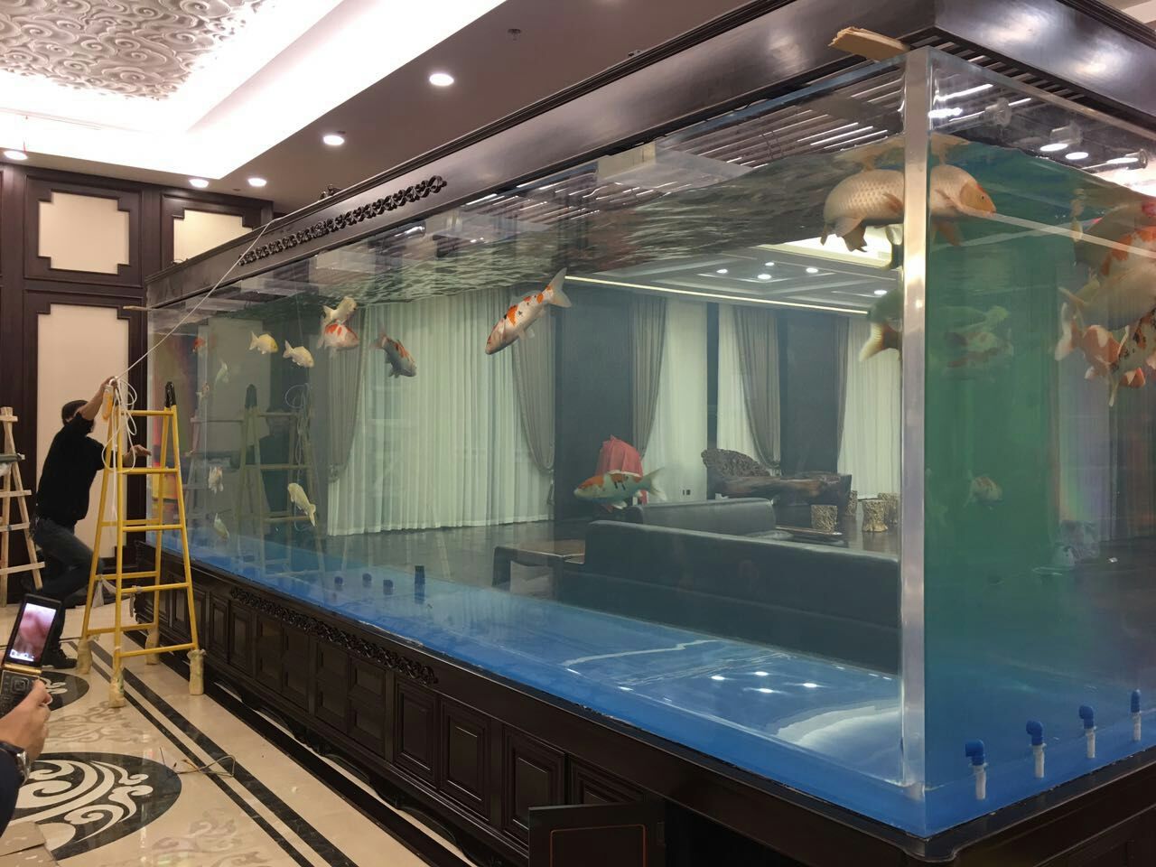 Acrylic custom fish tank - installation